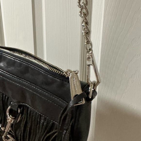 Rebecca Minkoff Black Leather Fringe Mini Mac Purse - Picture 4 of 7